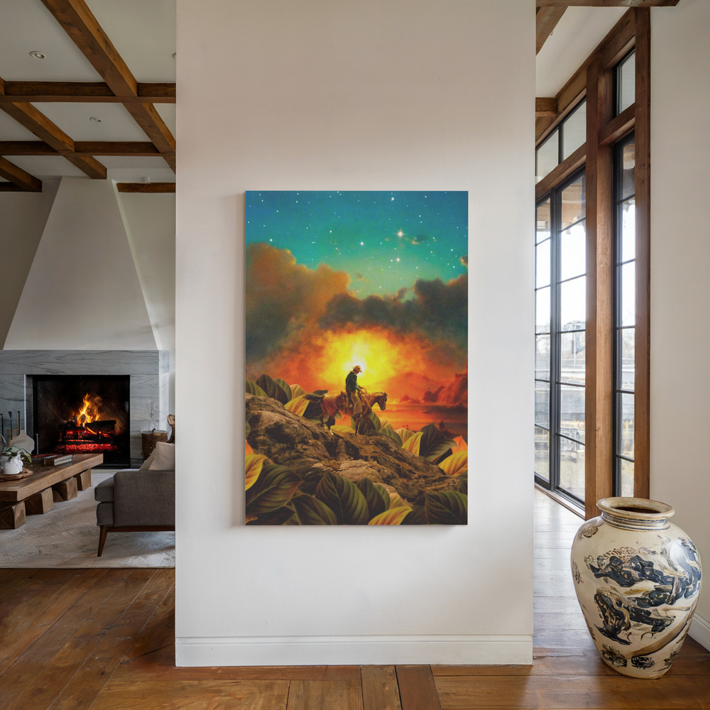 Lienzo - Cowboy II junto a la chimenea