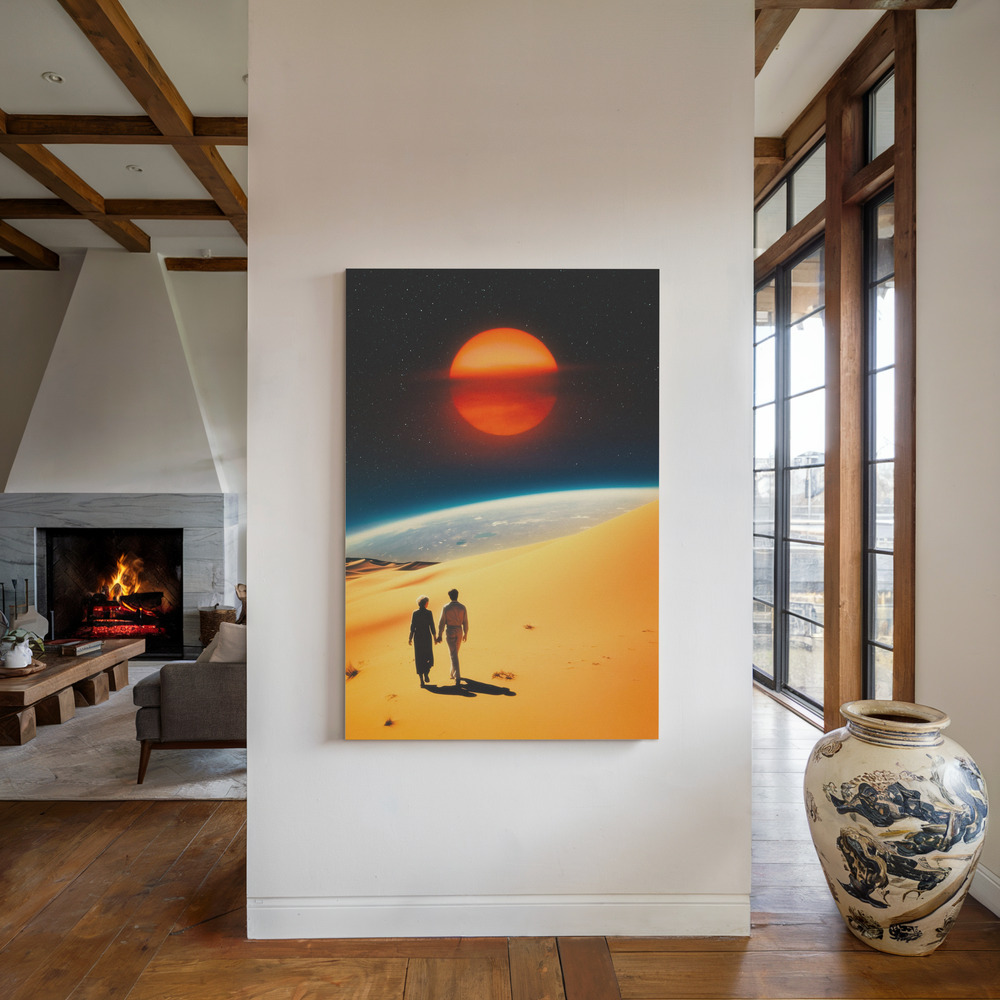 Lienzo - Cosmic Connection junto a la chimenea