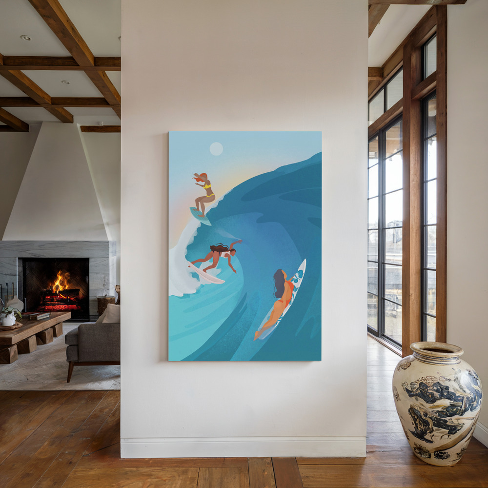 Canvas print - Surfers by the fireplace