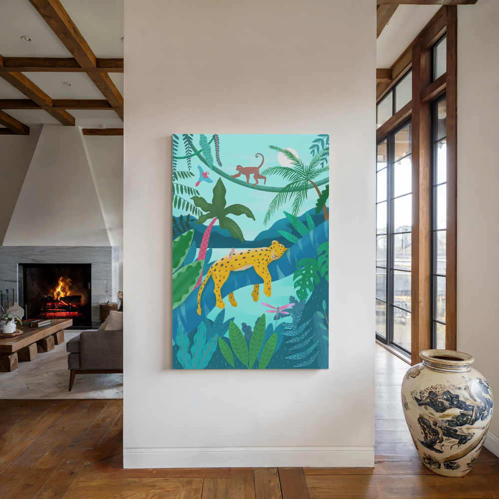 Lienzo - Jungle Leopard junto a la chimenea