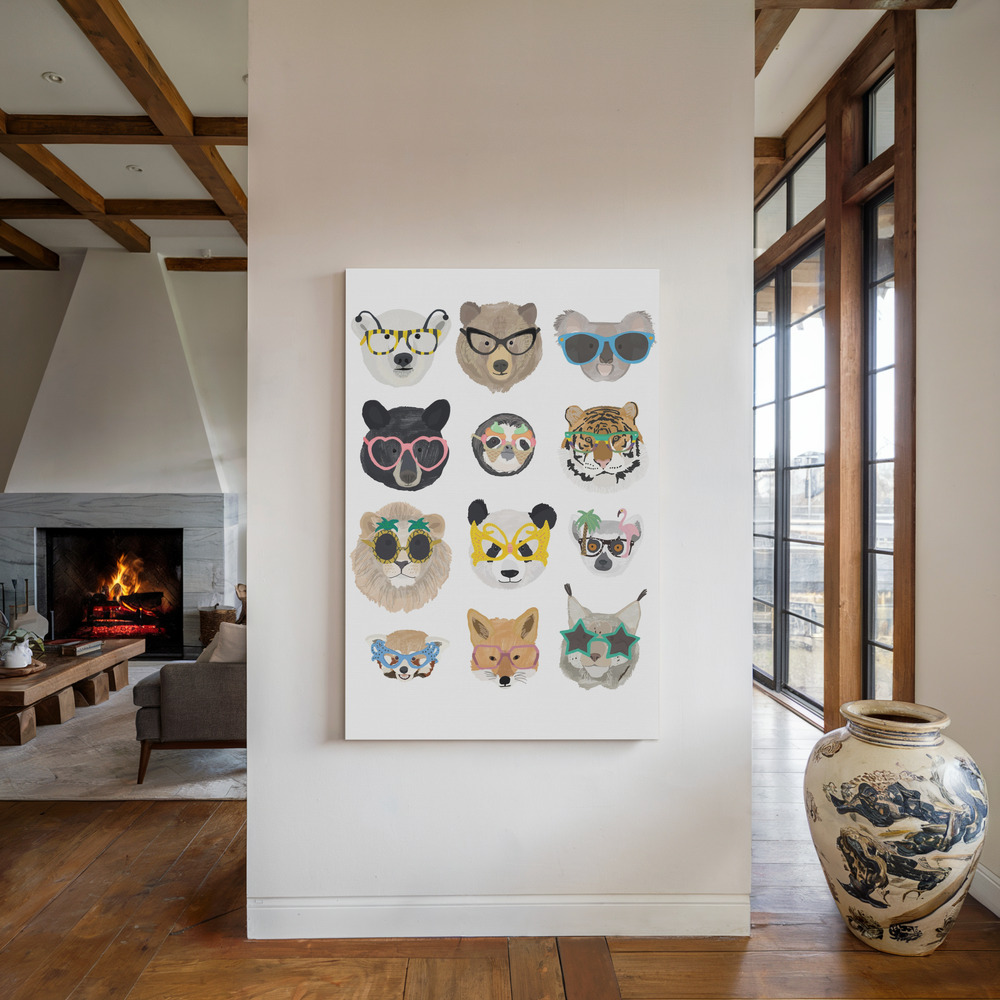Canvas taulu - Big Cats in glasses print takan ääressä