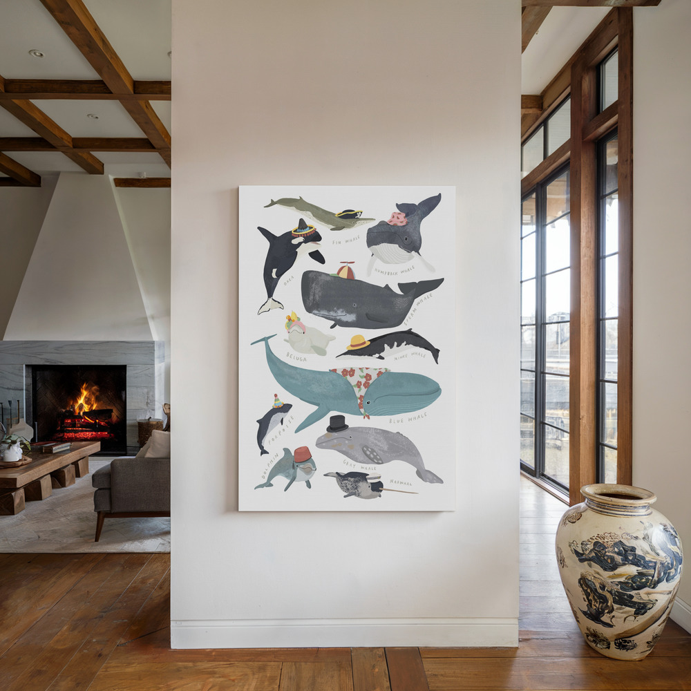 Canvastavla Whales In Hats - Tavla vid den öppna spisen