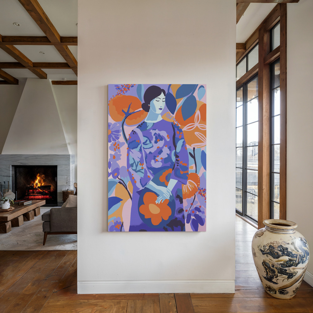 Toile - Woman In Flower Garden au coin du feu