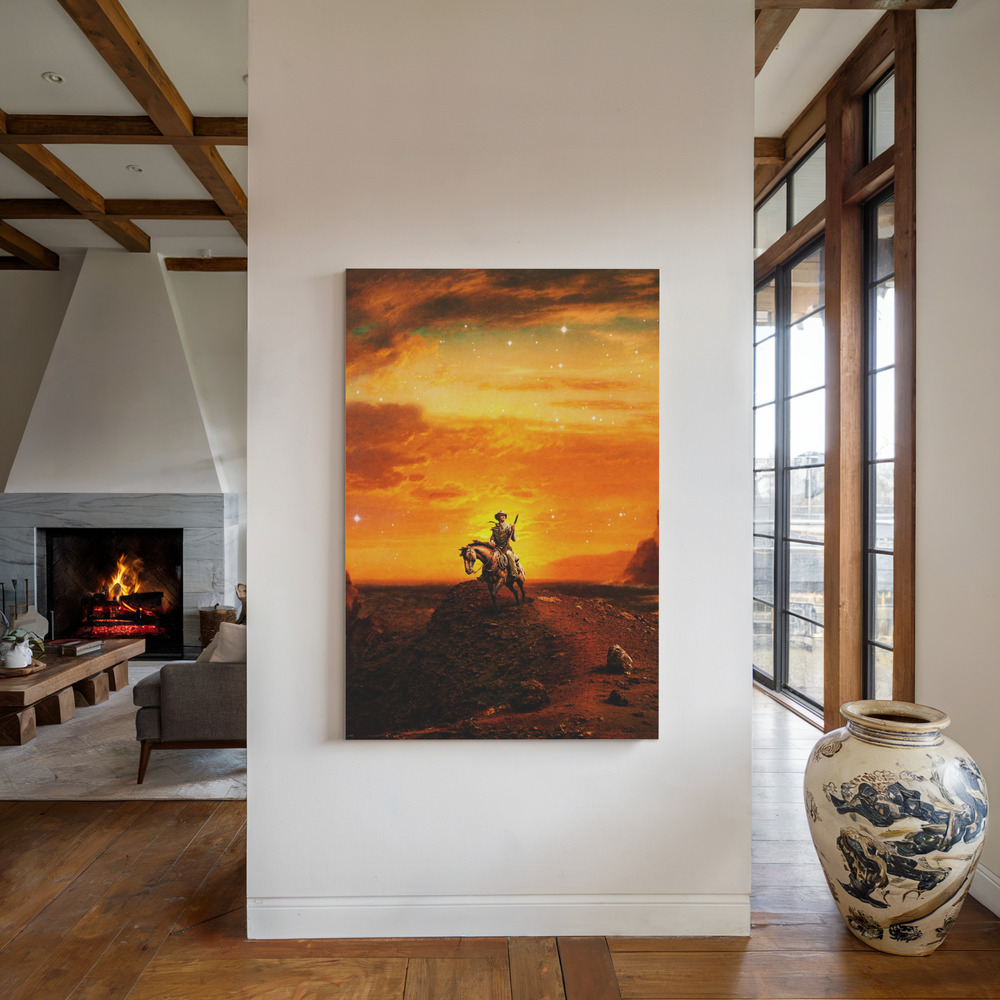 Lienzo - Courage junto a la chimenea