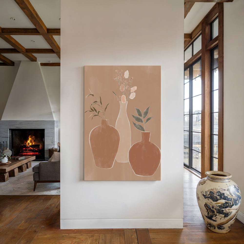 Canvas print - Set of Flower Vases by the fireplace