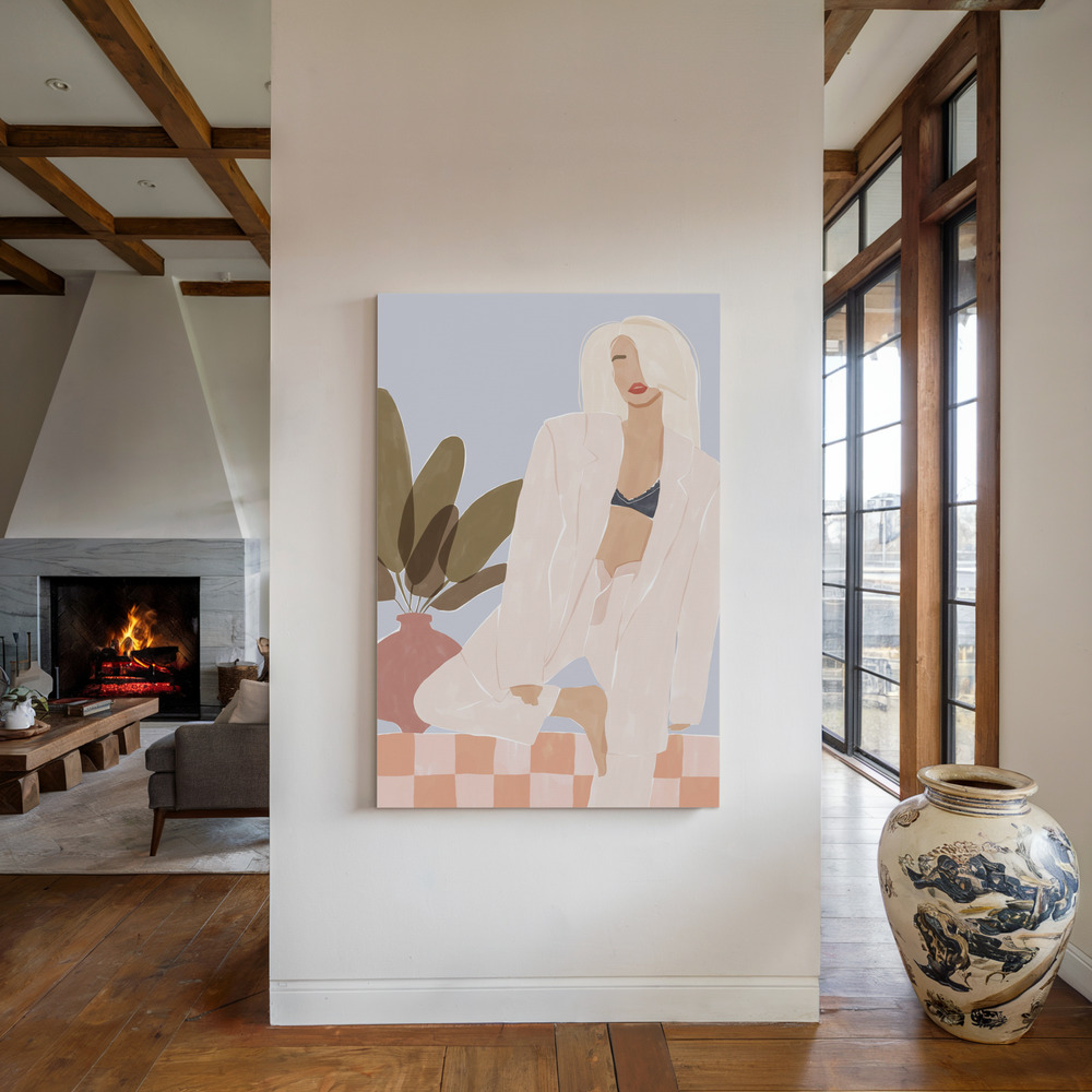 Canvas print - Too Lazy To Yoga by the fireplace
