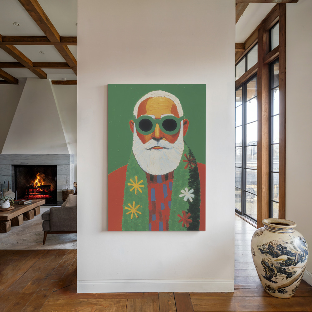 Lienzo - Holiday Santa junto a la chimenea