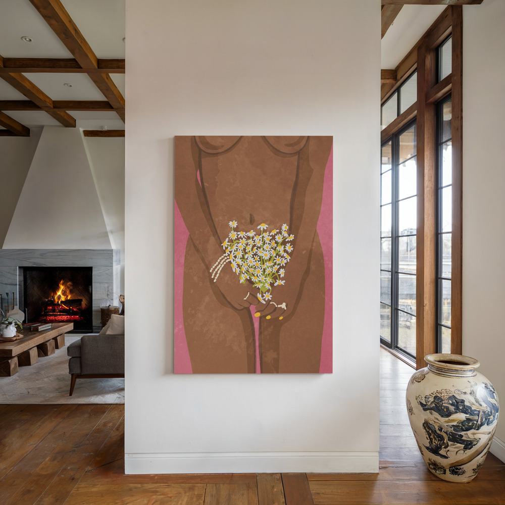 Canvas print - Wearing Floweers by the fireplace