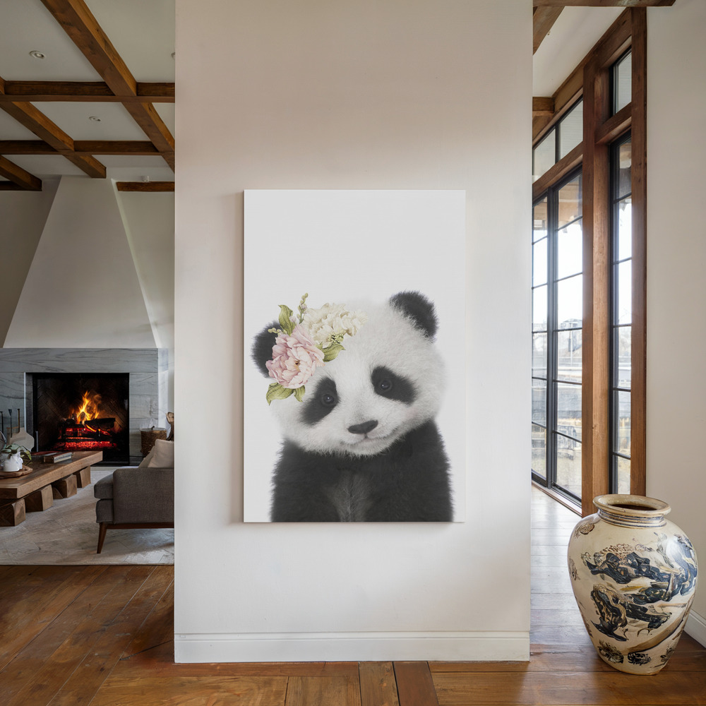 Canvas taulu - Floral Baby Panda takan ääressä