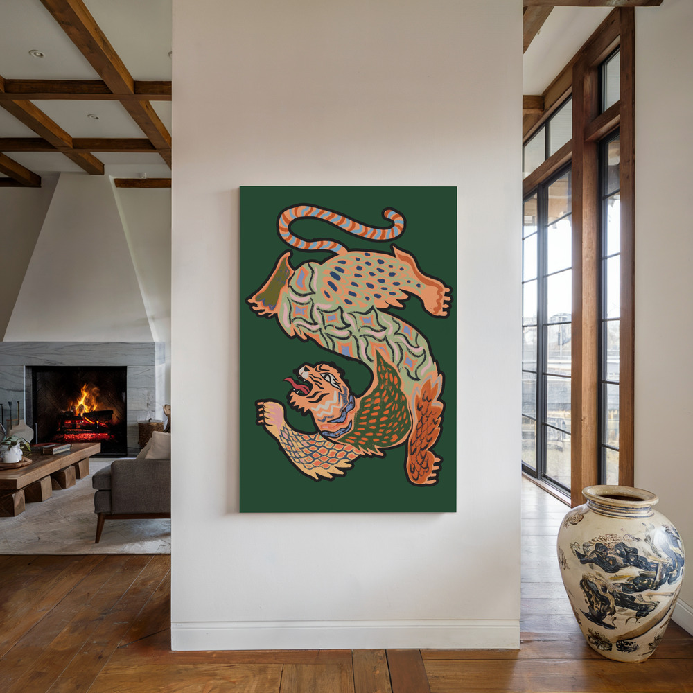Lienzo - Asiantiger Green junto a la chimenea