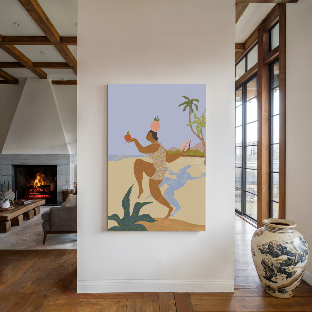 Lienzo - Balancing Act junto a la chimenea
