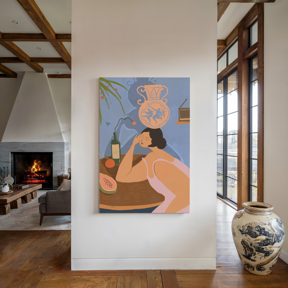 Lienzo - Bestill junto a la chimenea