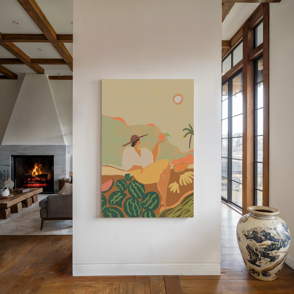 Lienzo - Farmer Guava junto a la chimenea