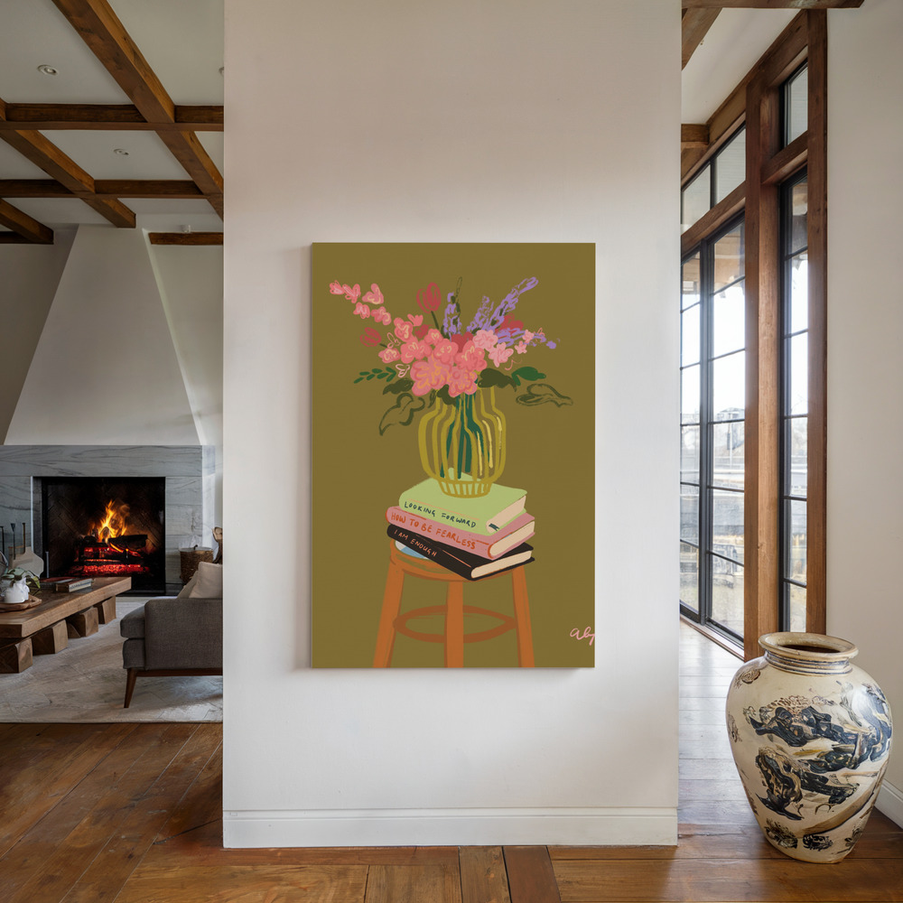 Stampe su tela - Floral Vase accanto al camino
