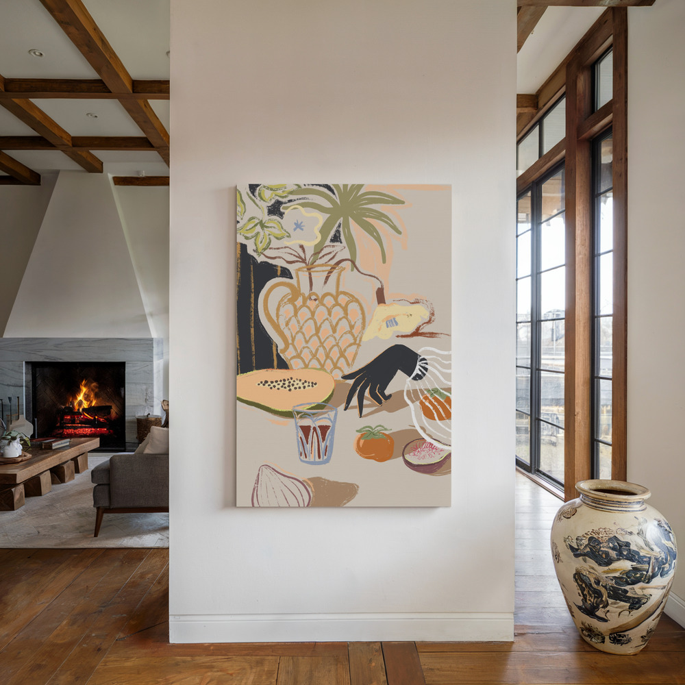 Lienzo - Fruitful Spread junto a la chimenea