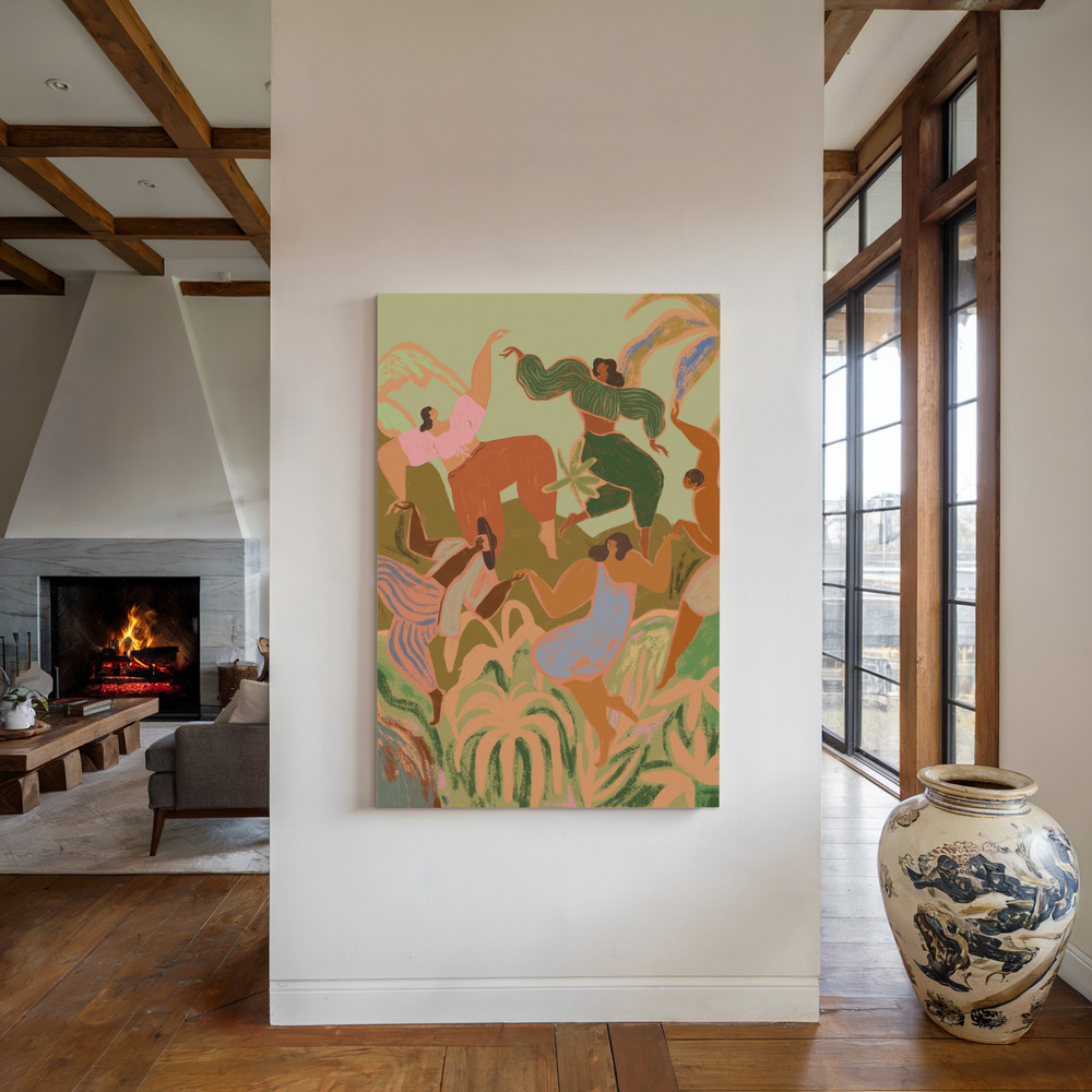 Lienzo - Spring Frolic junto a la chimenea