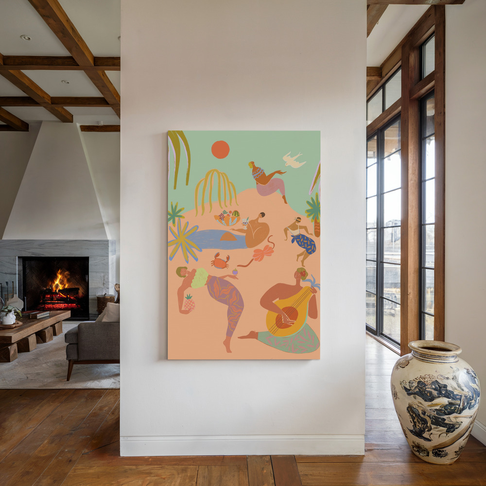 Lienzo - Vacation junto a la chimenea