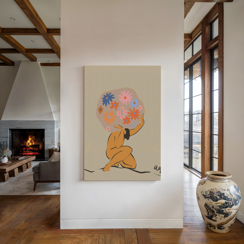 Lienzo - World On Her Shoulders junto a la chimenea