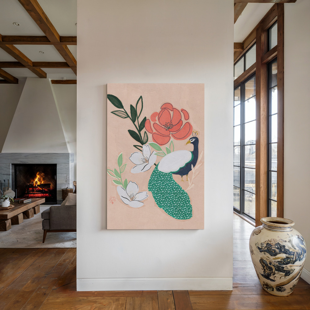 Canvastavla Peacock and Florals Erum Khalili - Tavla vid den öppna spisen