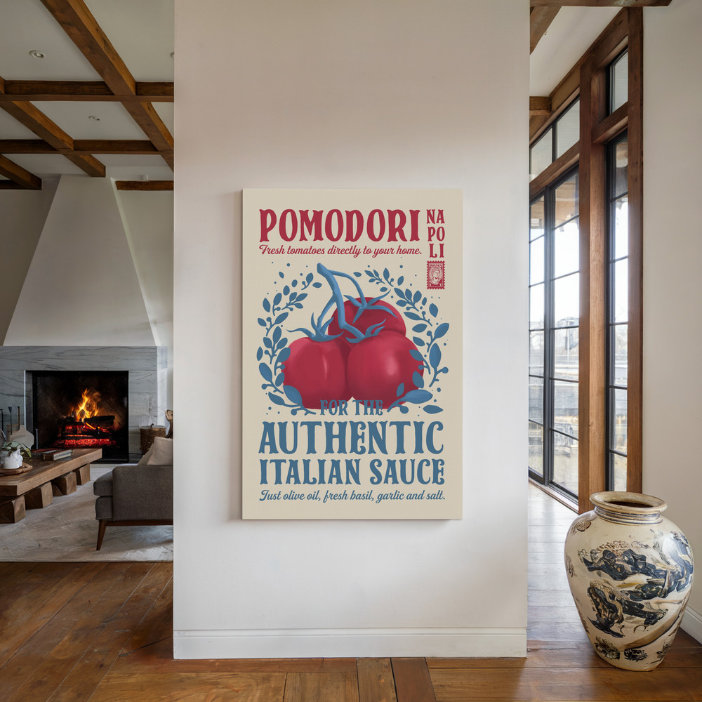 Lienzo - Pomodori Kitchen print junto a la chimenea