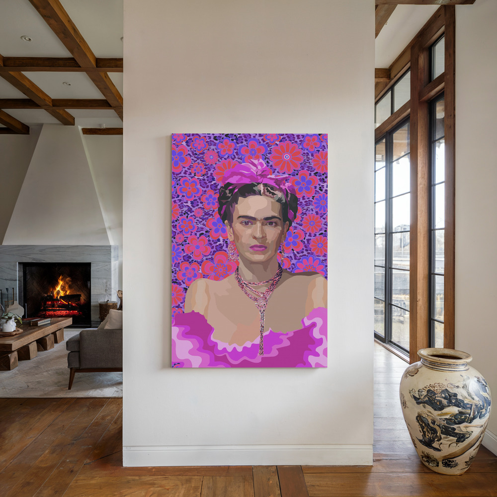 Canvas print - Frida in Purple by the fireplace
