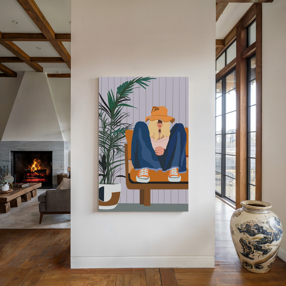 Canvas print - Retro Lounge Vibes by the fireplace