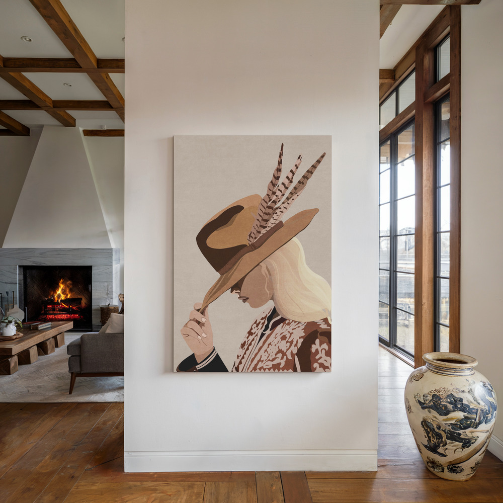 Canvas print - Feathered Elegance by the fireplace