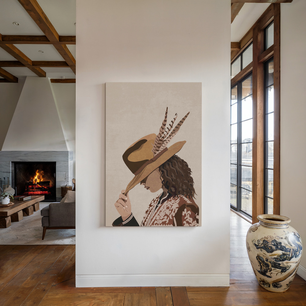 Canvas print - Feathered Elegance by the fireplace