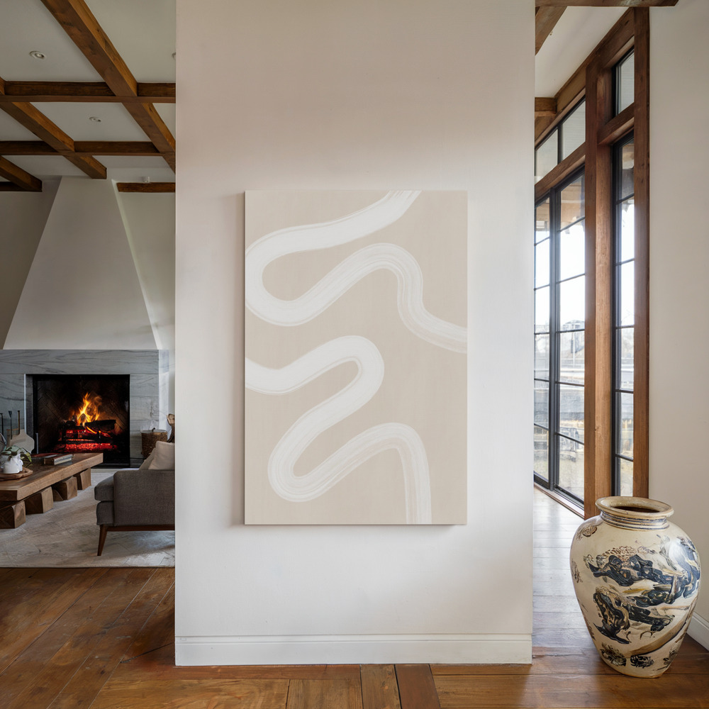 Canvas print - Beige One Line Drawing by the fireplace