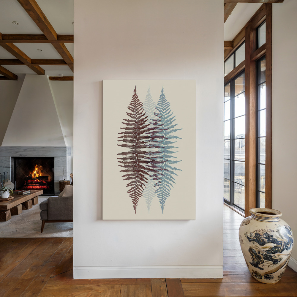 Stampe su tela - Chocolate and Teal Fern accanto al camino