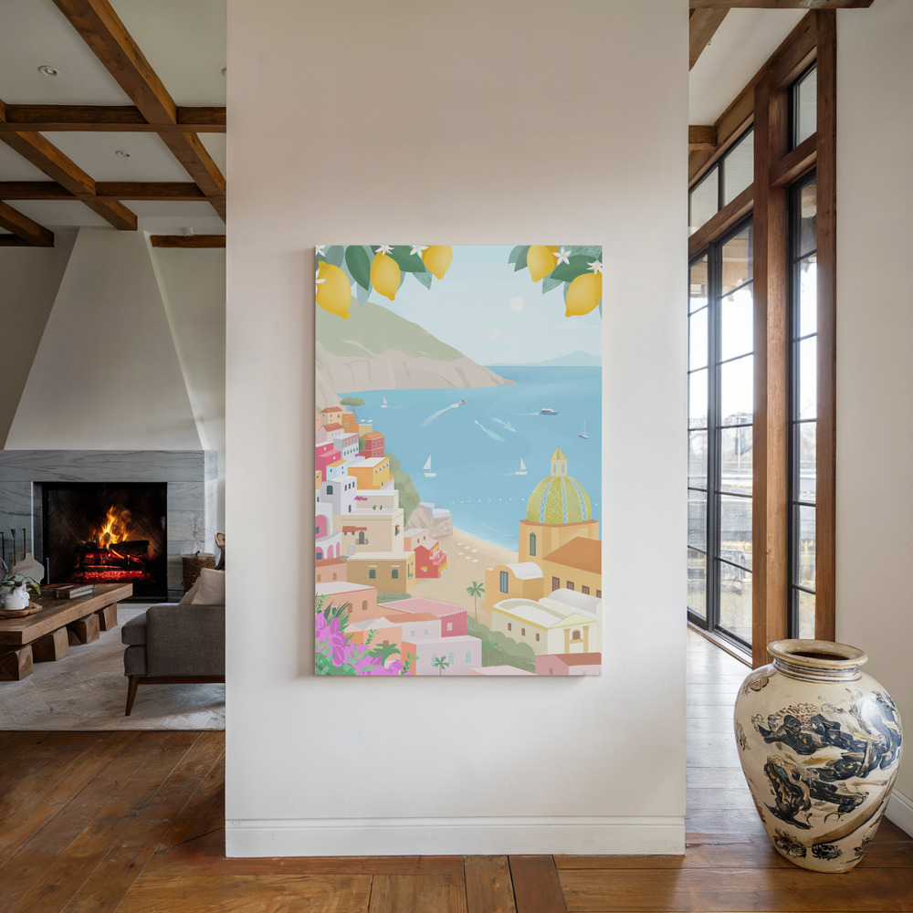 Lærred - Positano, Italy ved pejsen