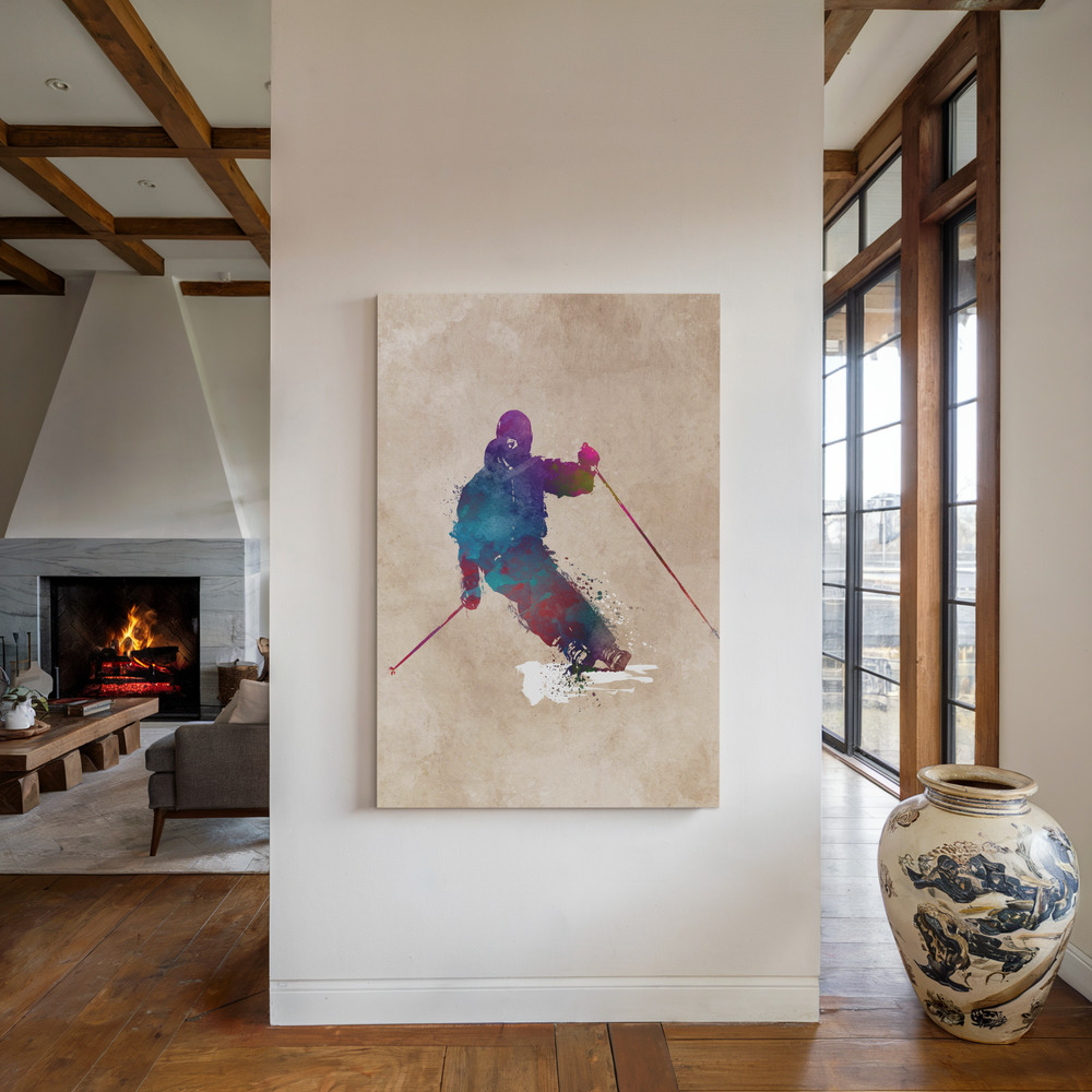 Stampe su tela - Ski Sport Art 1 accanto al camino