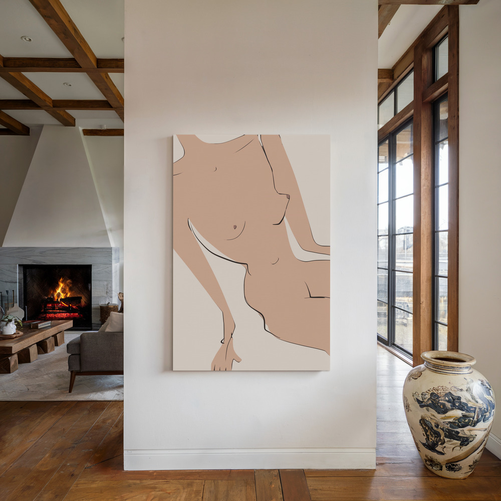 Stampe su tela - Leaning Nude accanto al camino