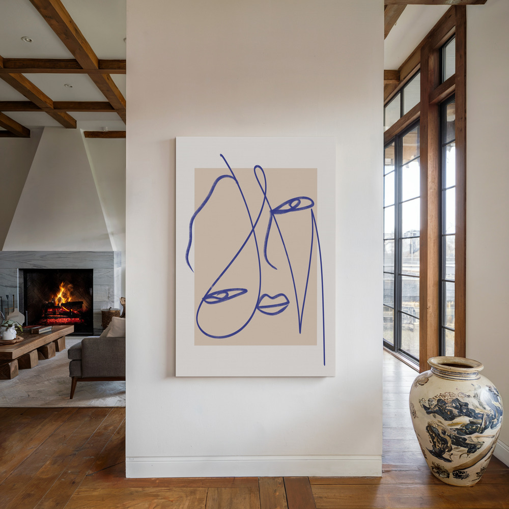 Leinwandbild - Abstract Blue Line Art am Kamin