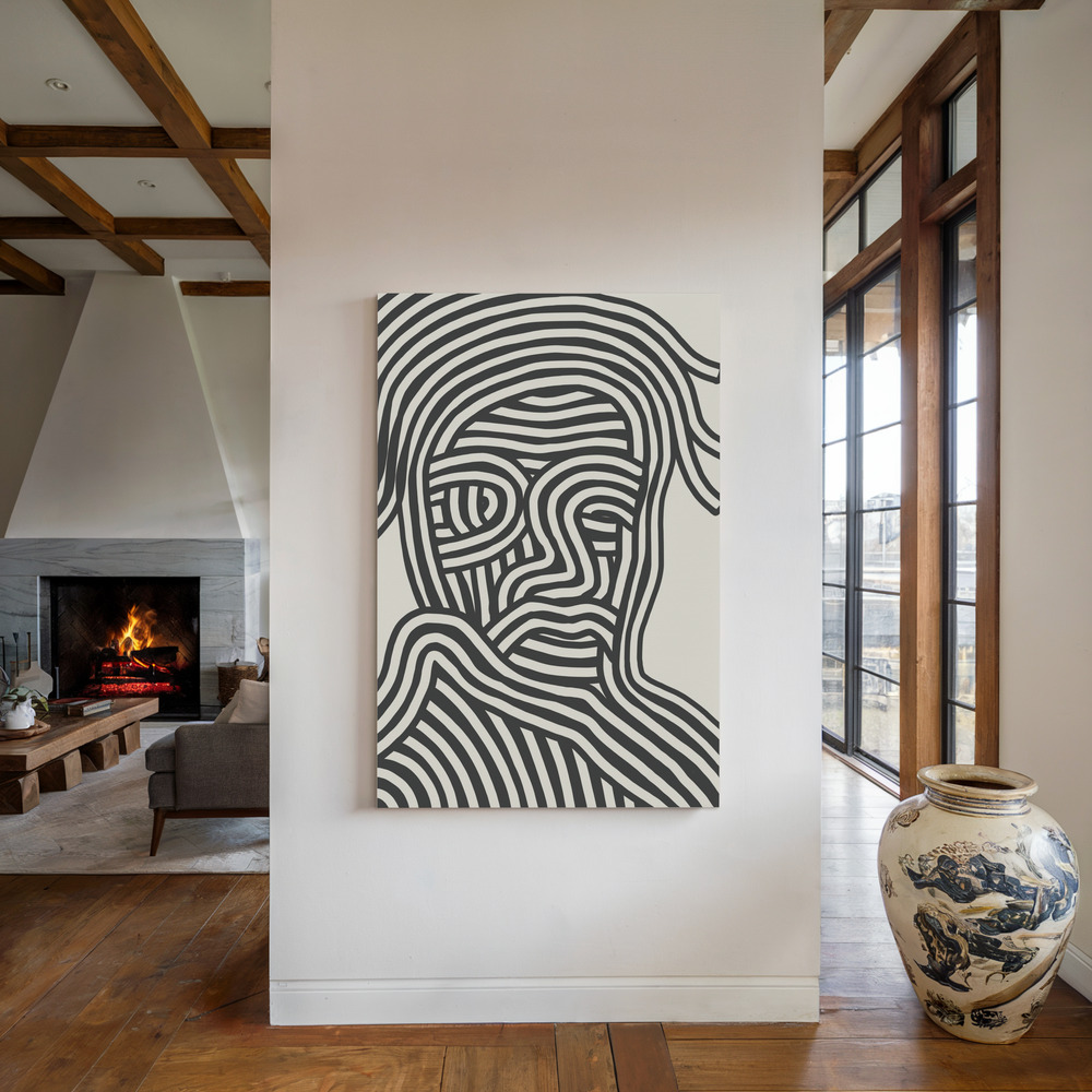 Canvas schilderi - Stripe Portrait bij de open haard