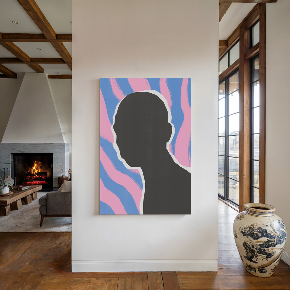 Lærred - Anonymous Portrait In Stripes ved pejsen