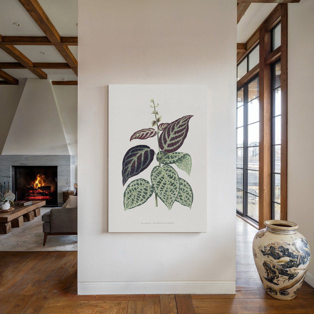 Canvastavla Green Bignonia Argyro Violascens Leaf Illustration - Tavla vid den öppna spisen