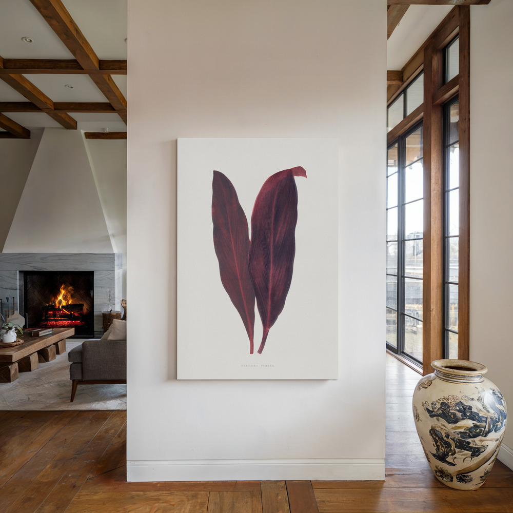 Stampe su tela - Pink Dracaena Ferrea Leaf Illustration accanto al camino