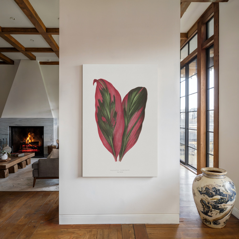 Canvas print - Pink Dracaena Terminalis Leaf Illustration by the fireplace
