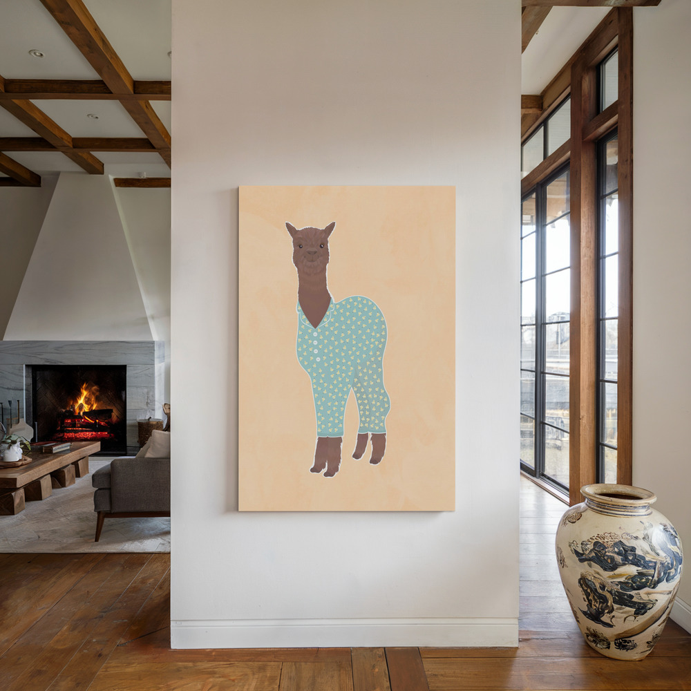 Obraz na płótnie - Llama In Pjs Banana Orange przy kominku