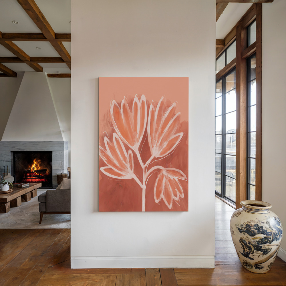 Stampe su tela - Peachy Flowers accanto al camino