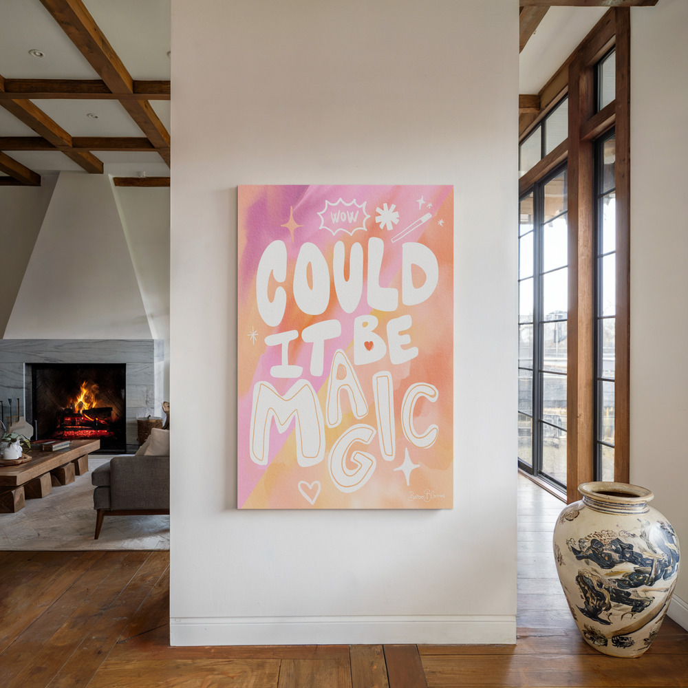 Canvas schilderi - Could it Be Magic - Peach Pink bij de open haard