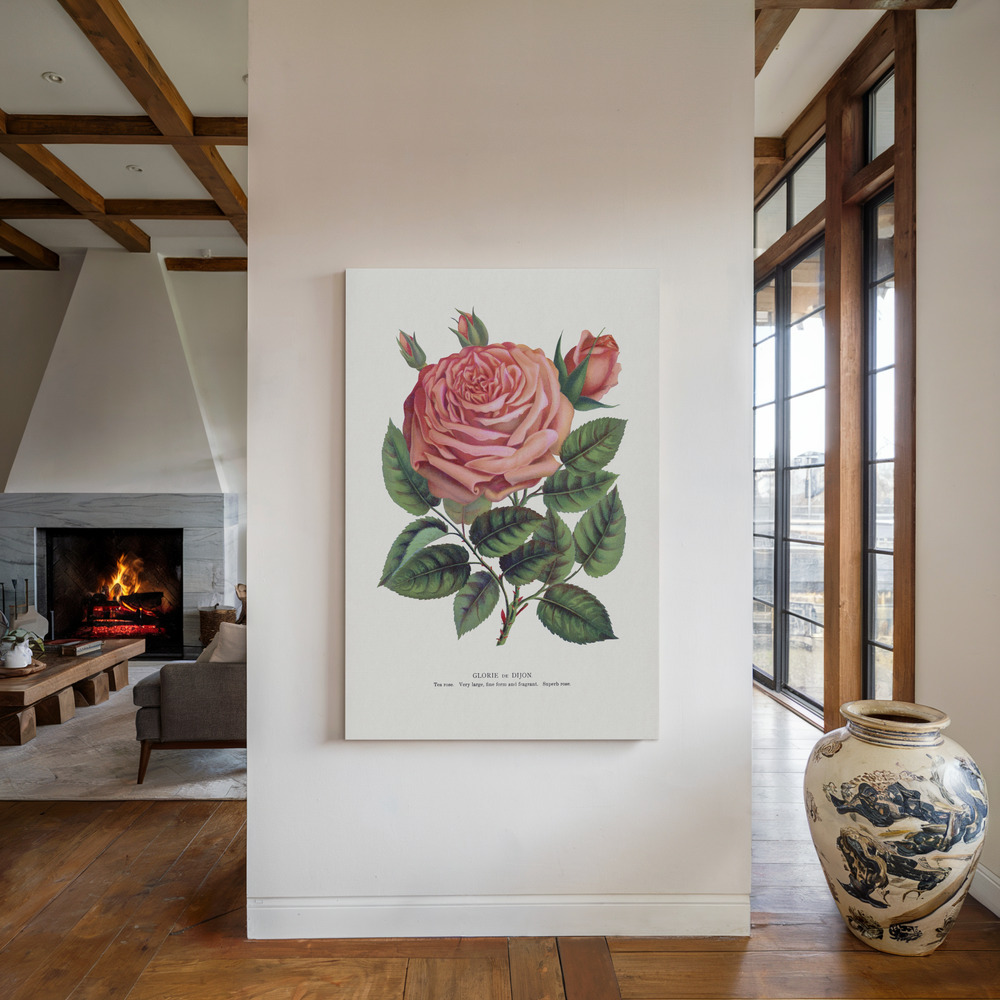 Lienzo - Pink Rose, Glorie De Dijon Lithograph junto a la chimenea