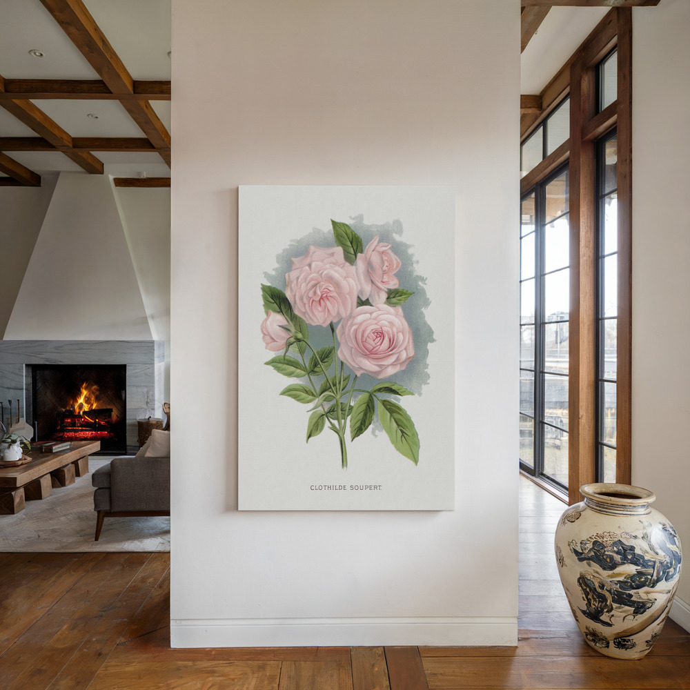 Canvas print - Pink Rose, Clothilde Soupert Lithograph by the fireplace