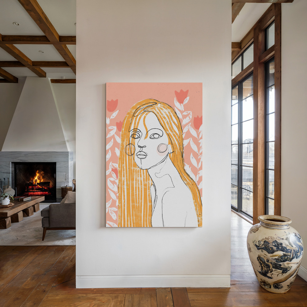 Lærred - The Tulip Girl (Peach) ved pejsen