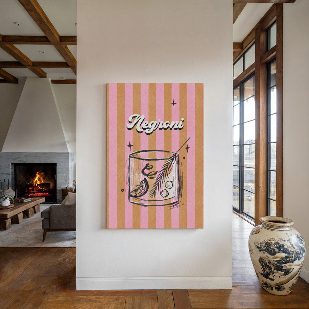 Canvas print - Negroni Drink on Stripes by the fireplace
