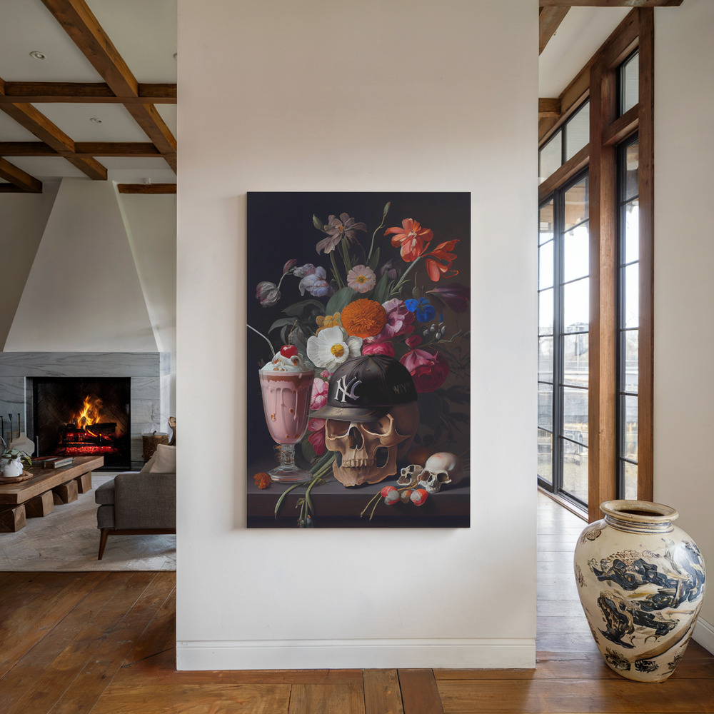 Canvas print - Skull Still Life by the fireplace