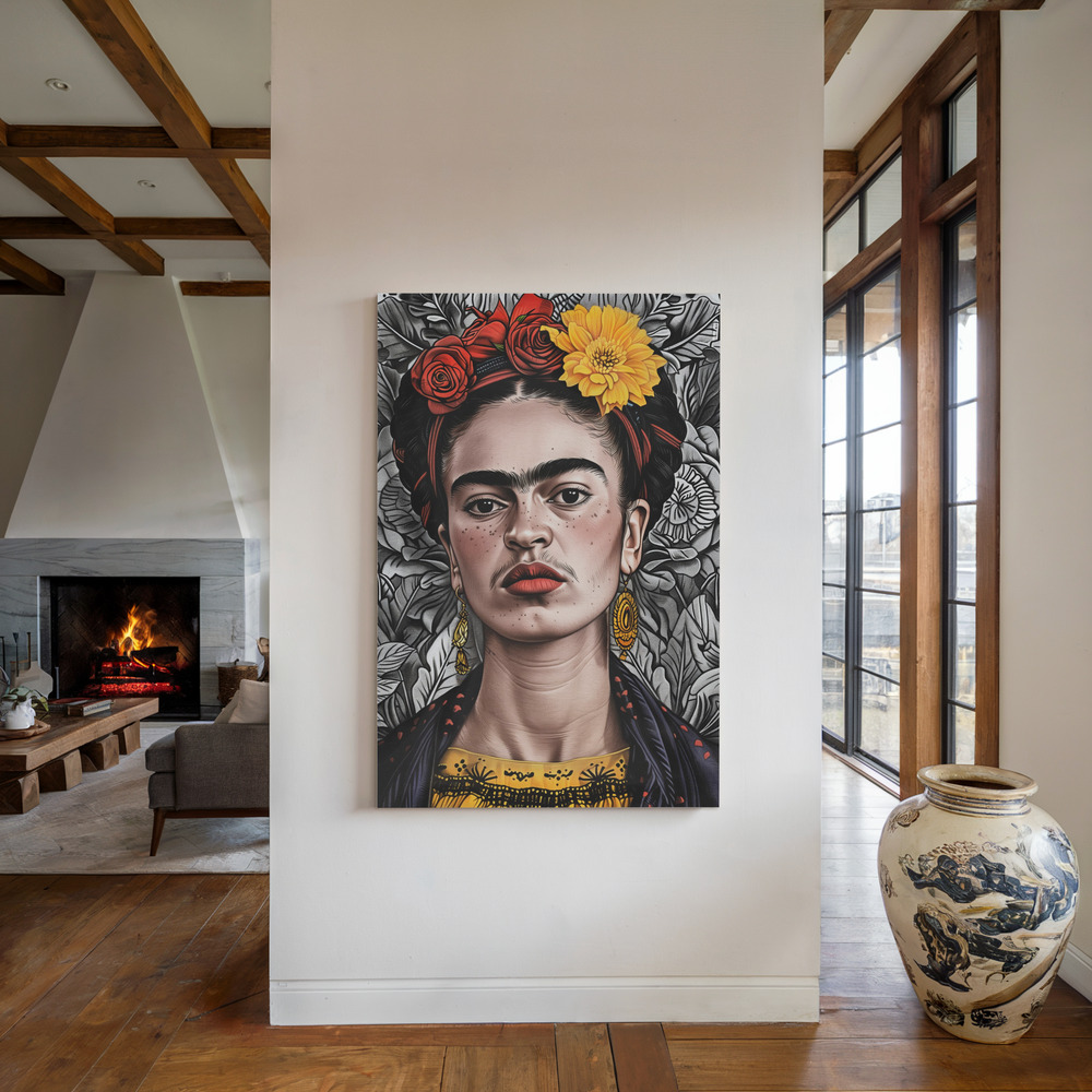 Canvas print - Frida Portrait 2 by the fireplace