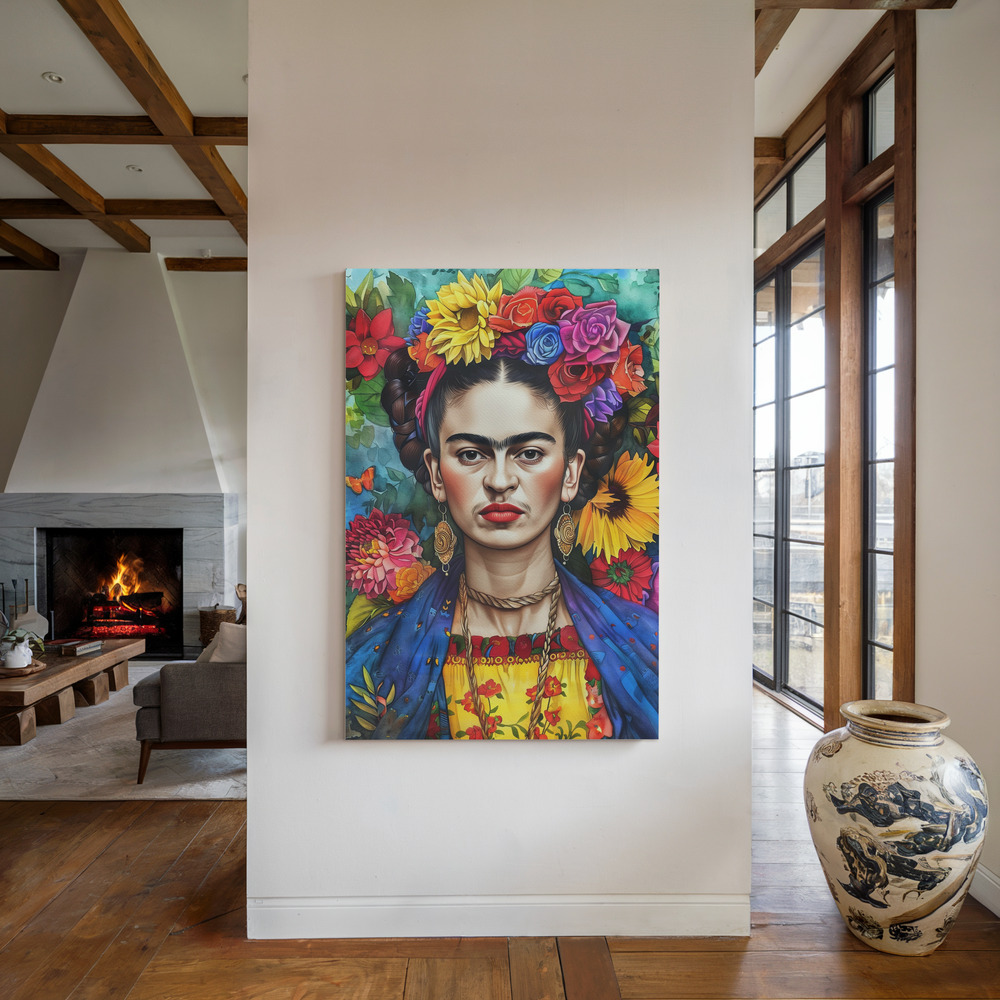 Canvas print - Frida Portrait 3 by the fireplace
