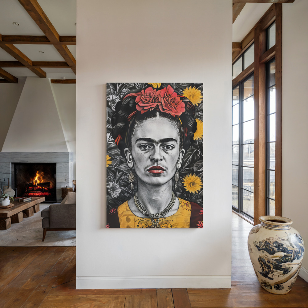 Canvas print - Frida Portrait 5 by the fireplace